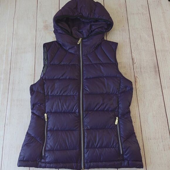 Calvin Klein purple packable down puffer vest with hoodie sz XS - Picture 6 of 9
